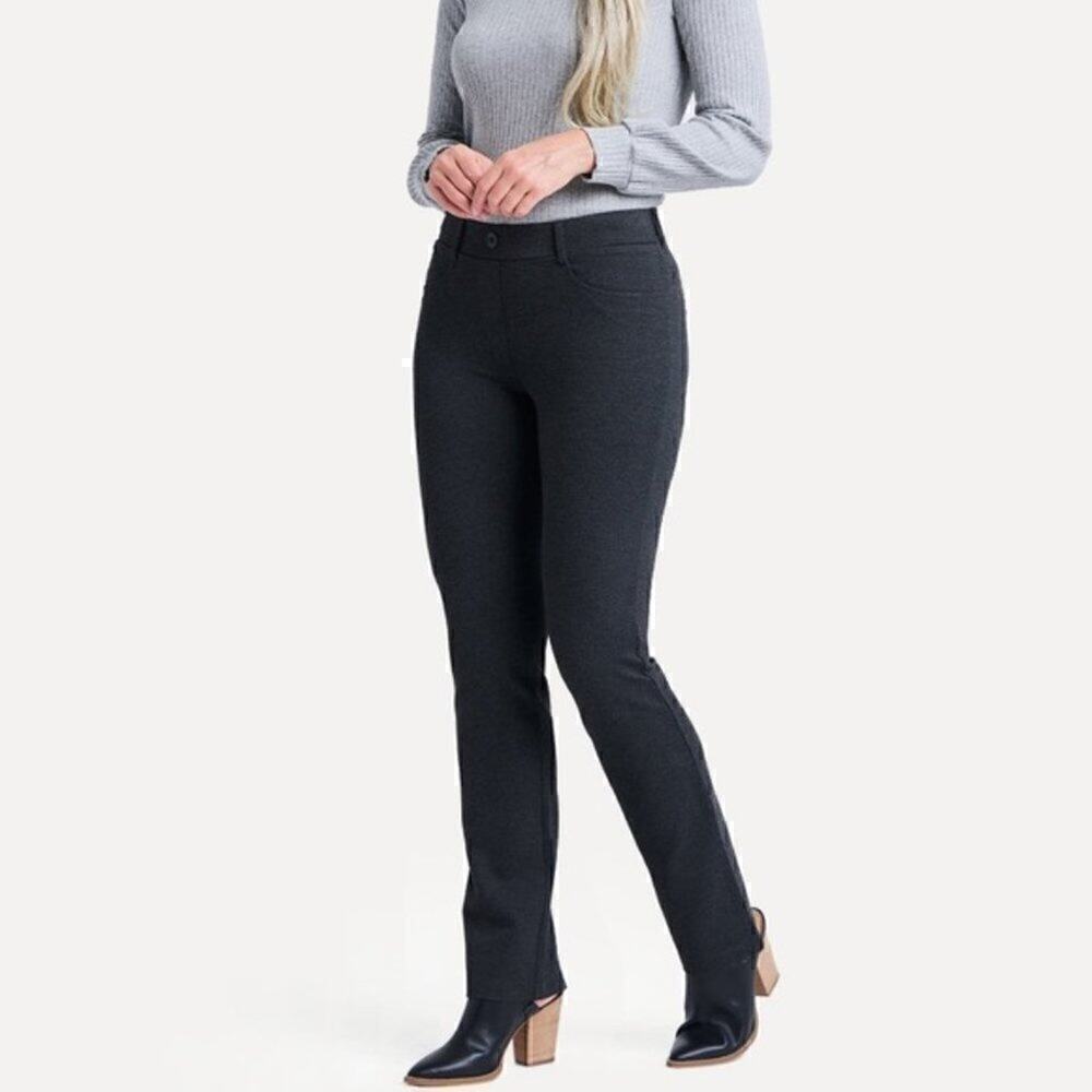 Betabrand Classic Dress Pant Yoga Pants – Straight Leg, Charcoal Gray Medium